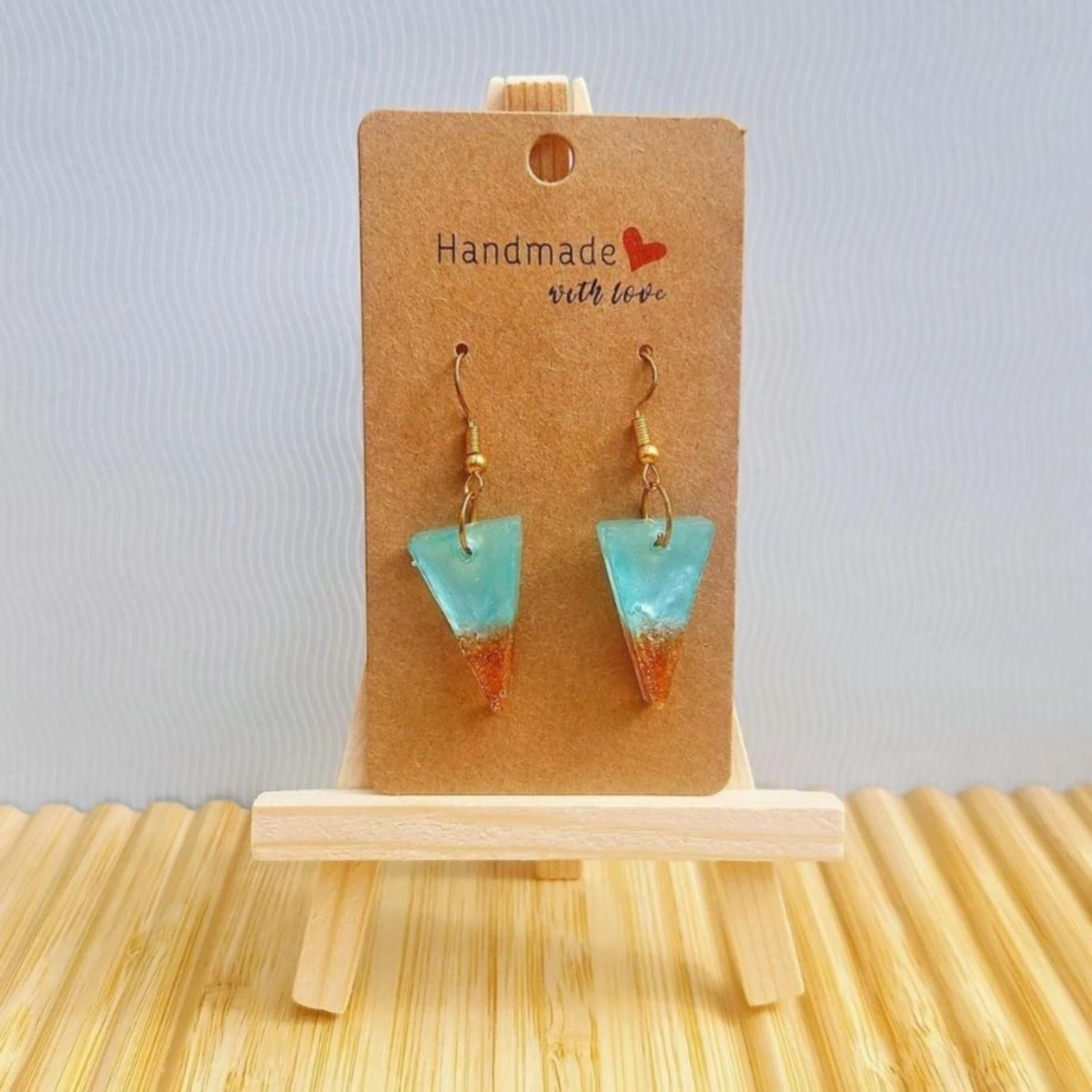 Boucles d'oreilles triangles bleu doré